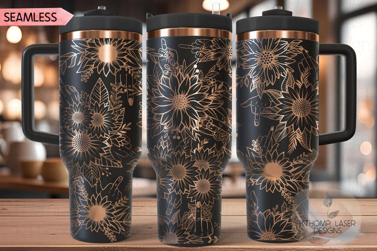 Sunflowers FU Middle Finger Tumbler Wrap SVG | 40oz Laser Engraving File | Rotary Ready Digital Design | Sassy Coffee SVG
