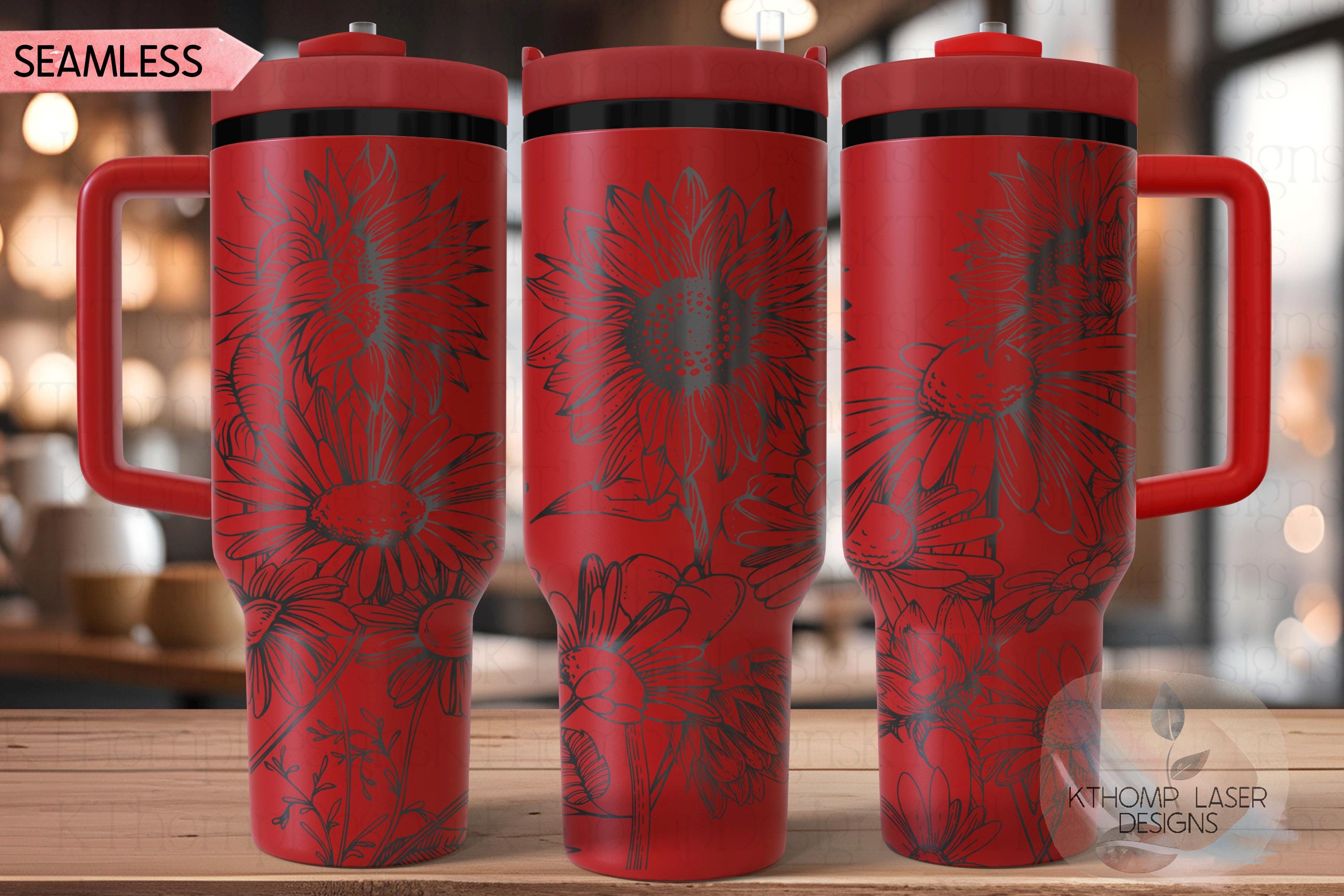 Sunflowers and Daisies Tumbler Wrap SVG | 40oz Laser Engraving File | Rotary Engrave Digital Design | Floral SVG Design