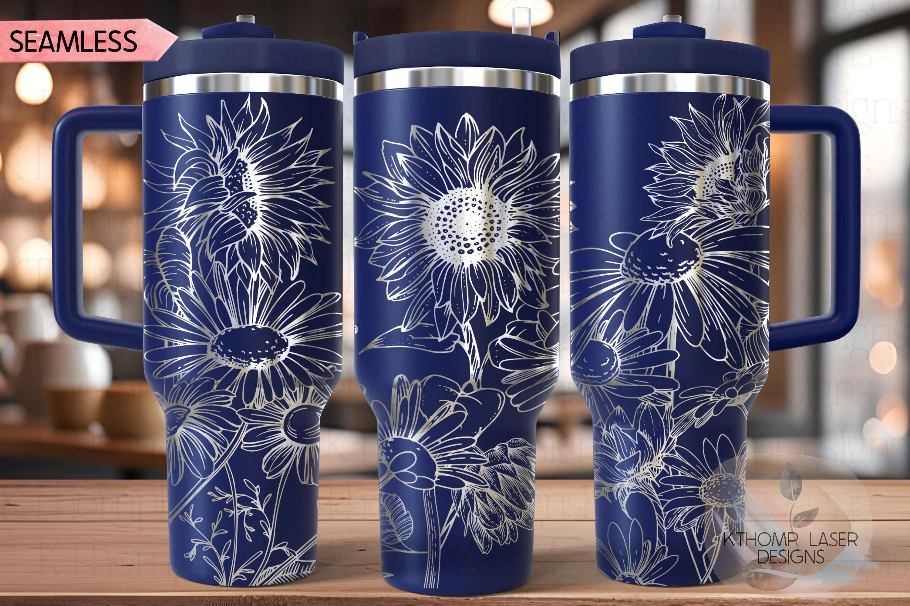 Sunflowers and Daisies Tumbler Wrap SVG | 40oz Laser Engraving File | Rotary Engrave Digital Design | Floral SVG Design