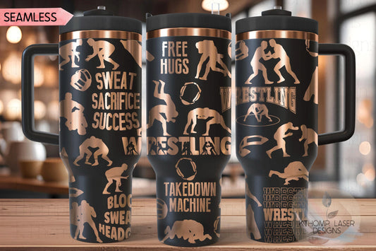 Wrestling Tumbler Wrap SVG | 40oz Laser Engraving File | Rotary Ready Digital Design | Sports Fan SVG