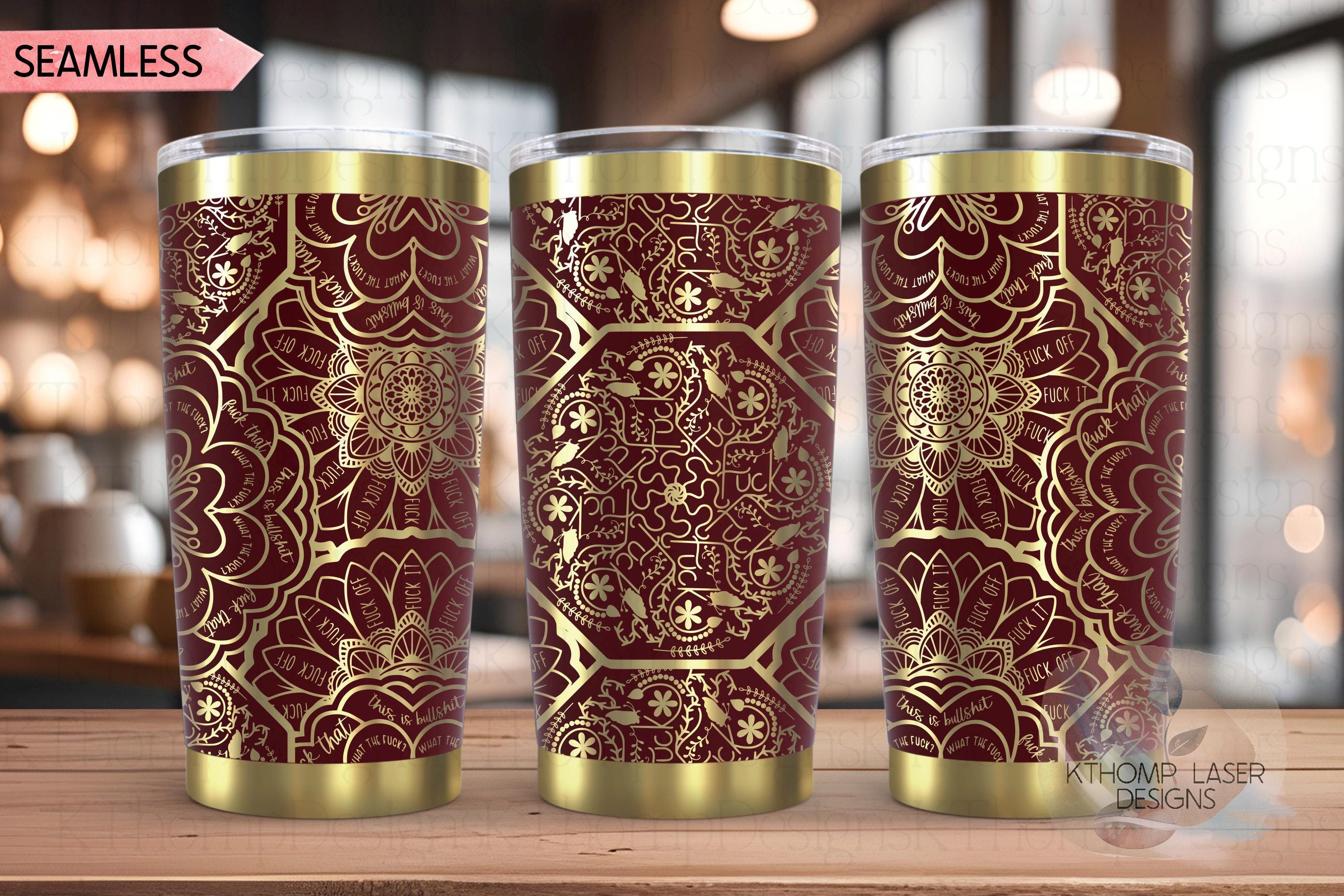 Cuss Word F*ck Mandala Tumbler Wrap SVG | 20oz and 30oz Laser Engraving File | Rotary Ready Digital Design | Sassy Coffee SVG