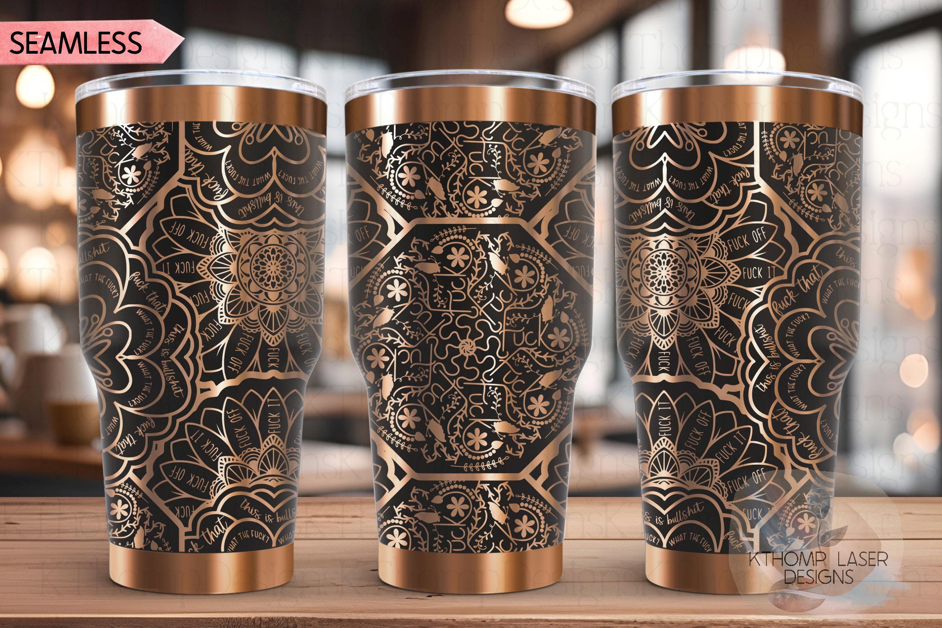 Cuss Word F*ck Mandala Tumbler Wrap SVG | 20oz and 30oz Laser Engraving File | Rotary Ready Digital Design | Sassy Coffee SVG