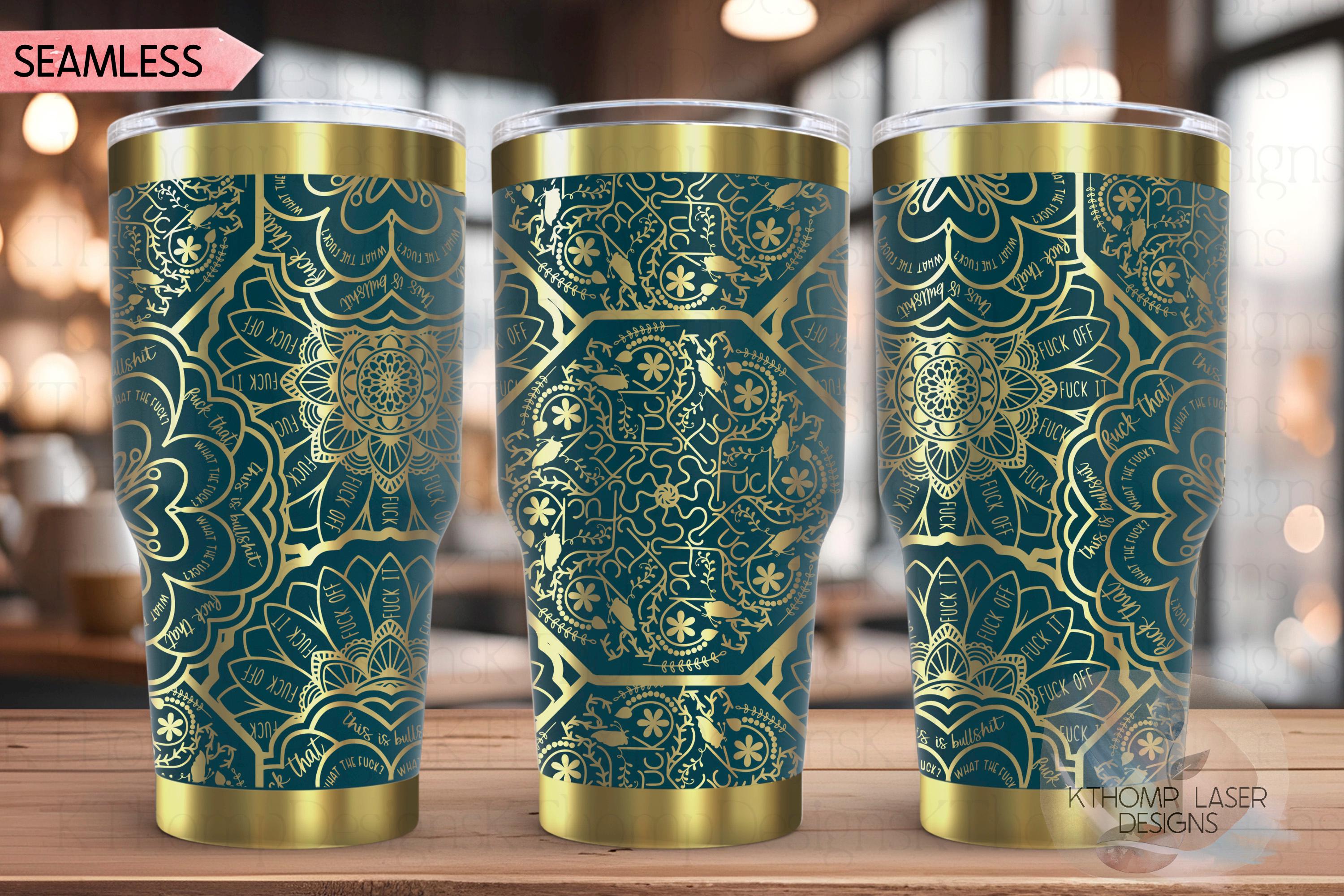 Cuss Word F*ck Mandala Tumbler Wrap SVG | 20oz and 30oz Laser Engraving File | Rotary Ready Digital Design | Sassy Coffee SVG