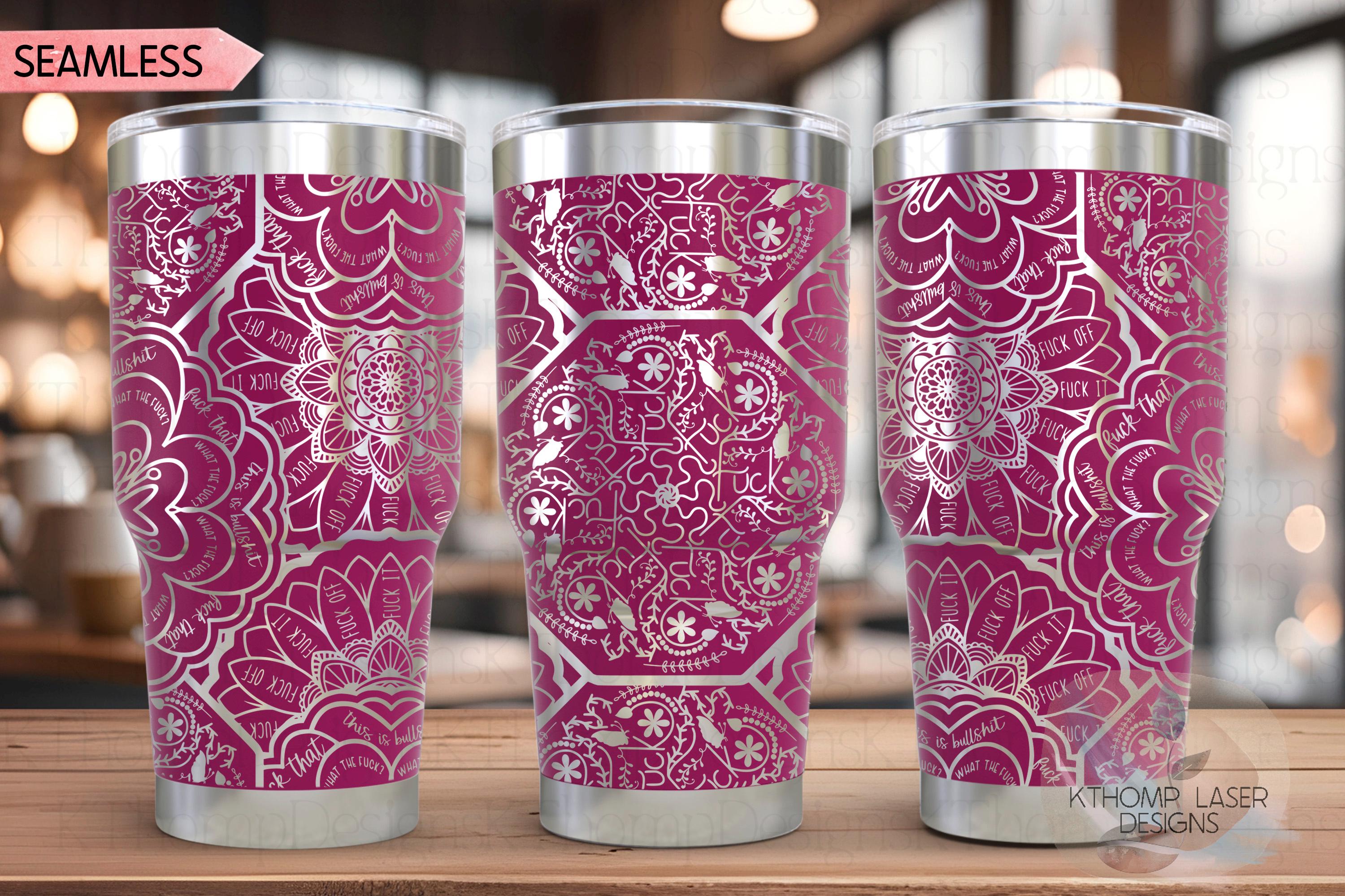 Cuss Word F*ck Mandala Tumbler Wrap SVG | 20oz and 30oz Laser Engraving File | Rotary Ready Digital Design | Sassy Coffee SVG