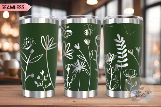 Floral Garden Tumbler Wrap SVG | 20oz and 30oz Laser Engraving File | Rotary Engrave Digital Design | Floral SVG Design