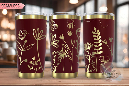 Floral Garden Tumbler Wrap SVG | 20oz and 30oz Laser Engraving File | Rotary Engrave Digital Design | Floral SVG Design