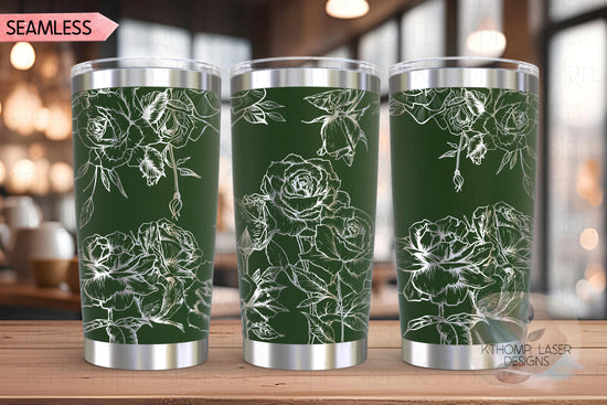 Roses 1 Tumbler Wrap SVG | 20oz and 30oz Laser Engraving File | Rotary Engrave Digital Design | Floral SVG Design