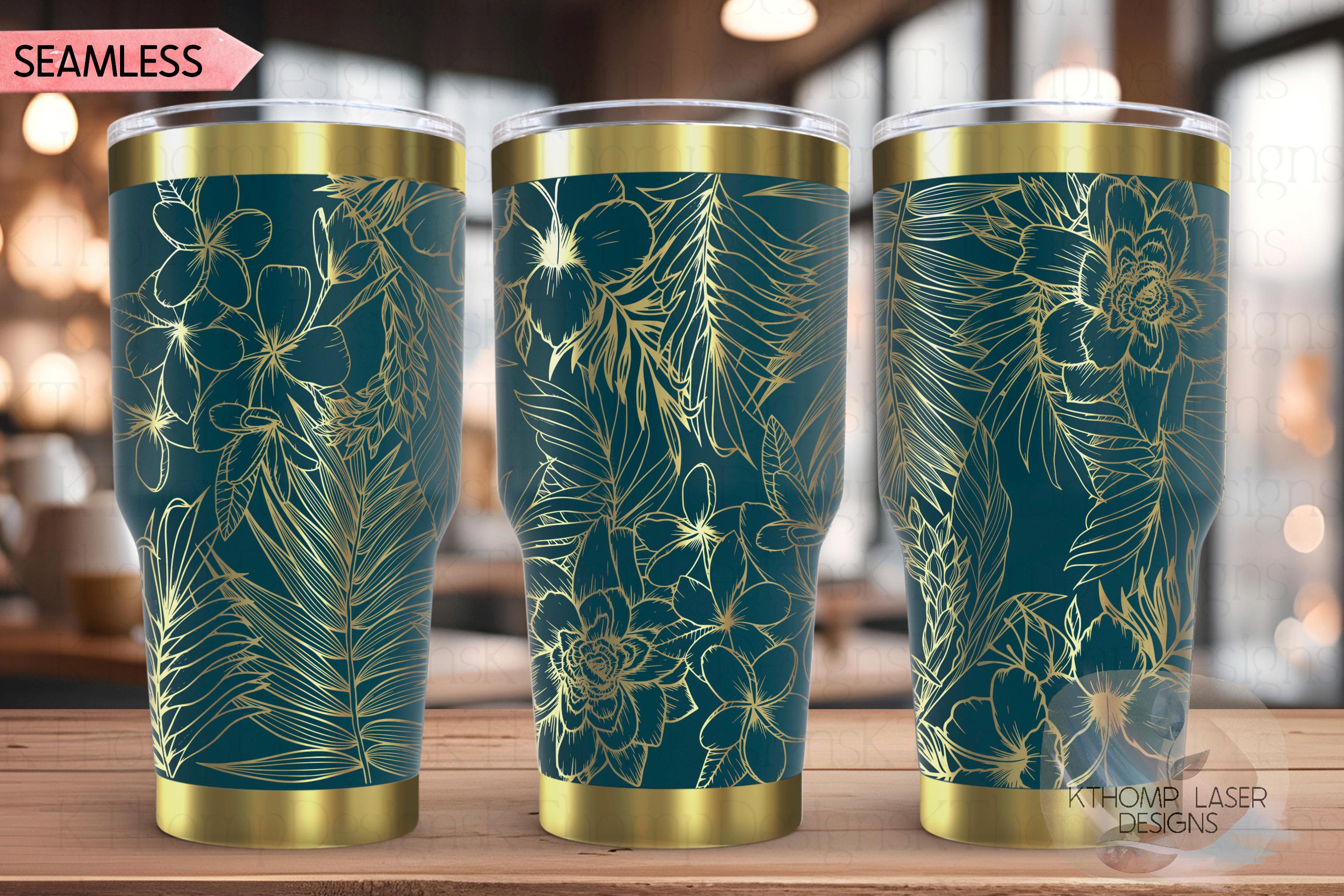 Tropical Plants Tumbler Wrap SVG | 20oz and 30oz Laser Engraving File | Rotary Engrave Digital Design | Floral SVG Design