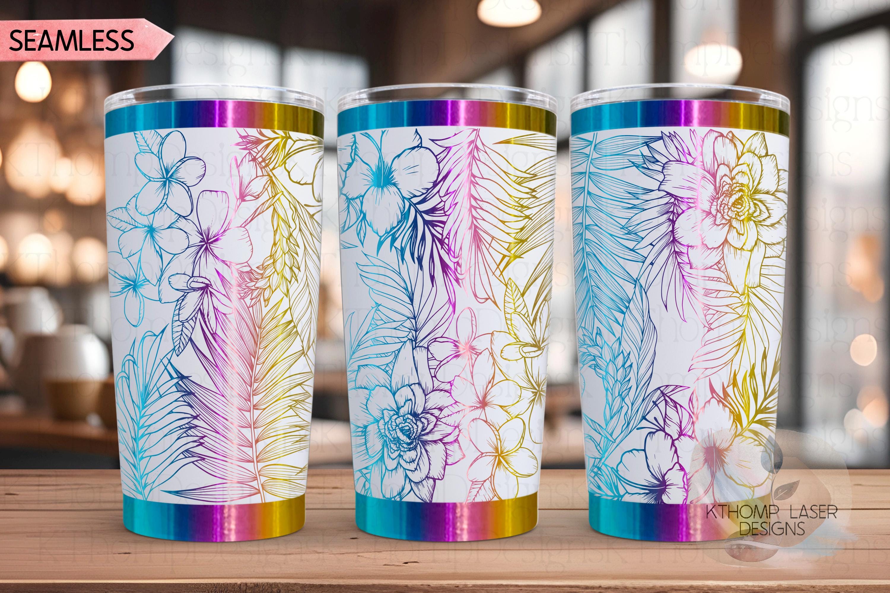 Tropical Plants Tumbler Wrap SVG | 20oz and 30oz Laser Engraving File | Rotary Engrave Digital Design | Floral SVG Design