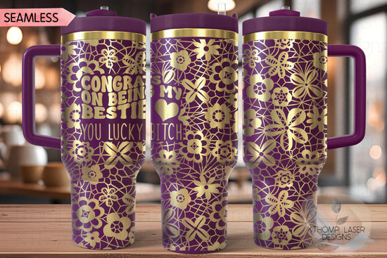 Congrats on Being My Bestie Tumbler Wrap SVG | 40oz Laser Engraving File | Rotary Ready Digital Design | Sassy Coffee SVG
