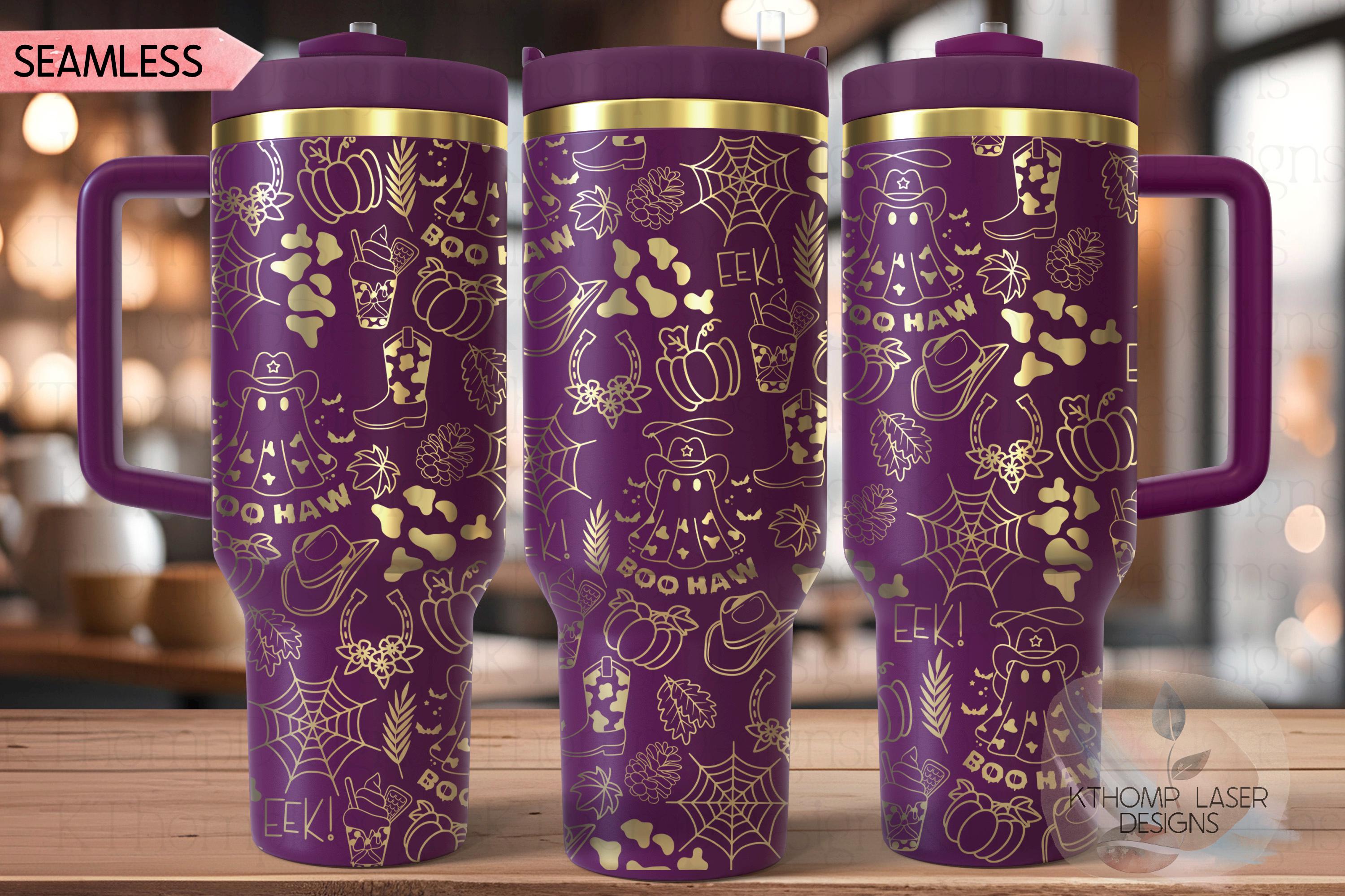 Cowboy Ghosts Halloween Doodles Holiday Tumbler Wrap SVG | 40oz Laser Engraving File | Rotary Ready Digital Design | Seasonal SVG