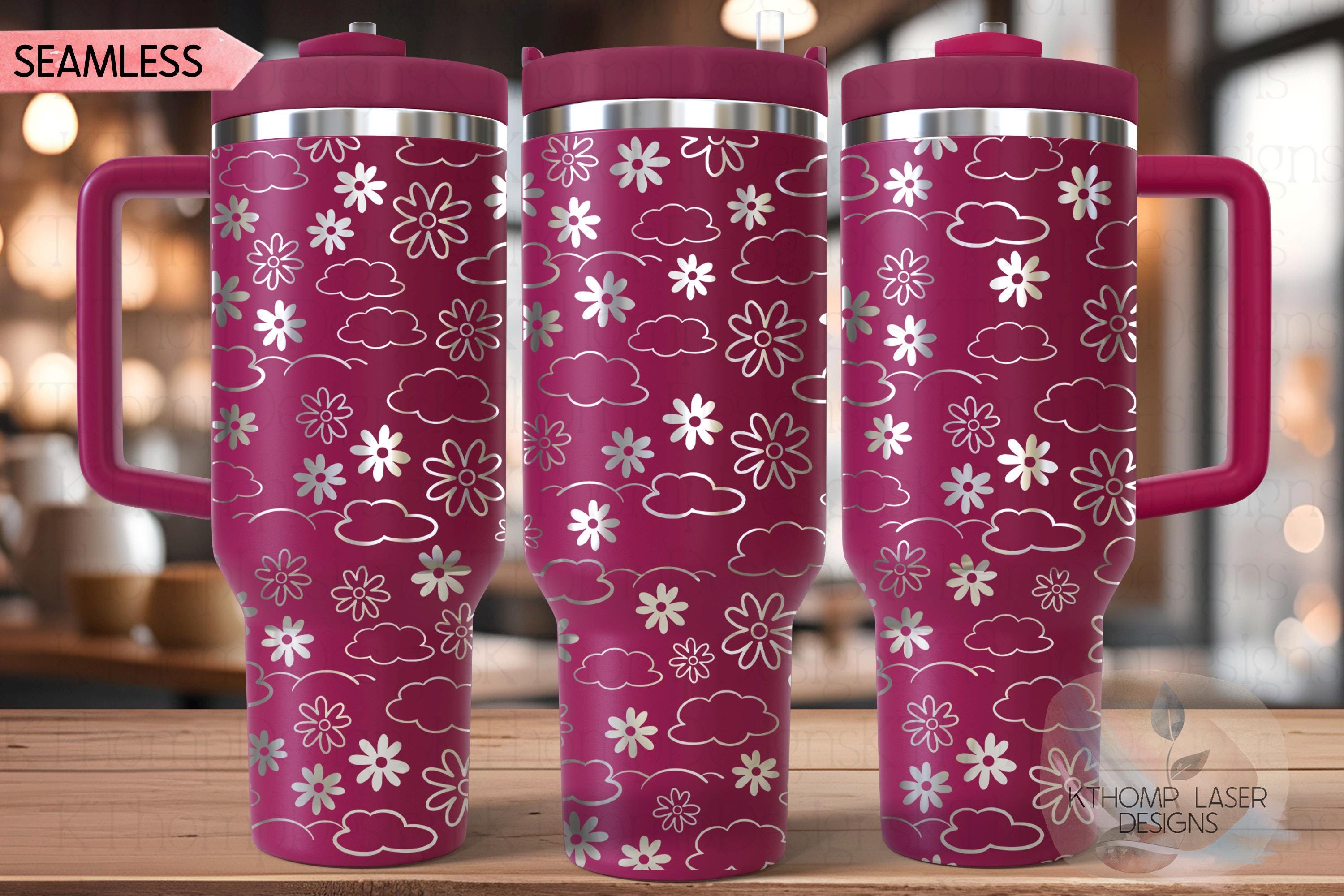 Daisies and Cloud Doodles Tumbler Wrap SVG | 40oz Laser Engraving File | Rotary Engrave Digital Design | Floral SVG Design