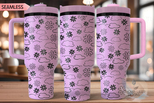Daisies and Cloud Doodles Tumbler Wrap SVG | 40oz Laser Engraving File | Rotary Engrave Digital Design | Floral SVG Design
