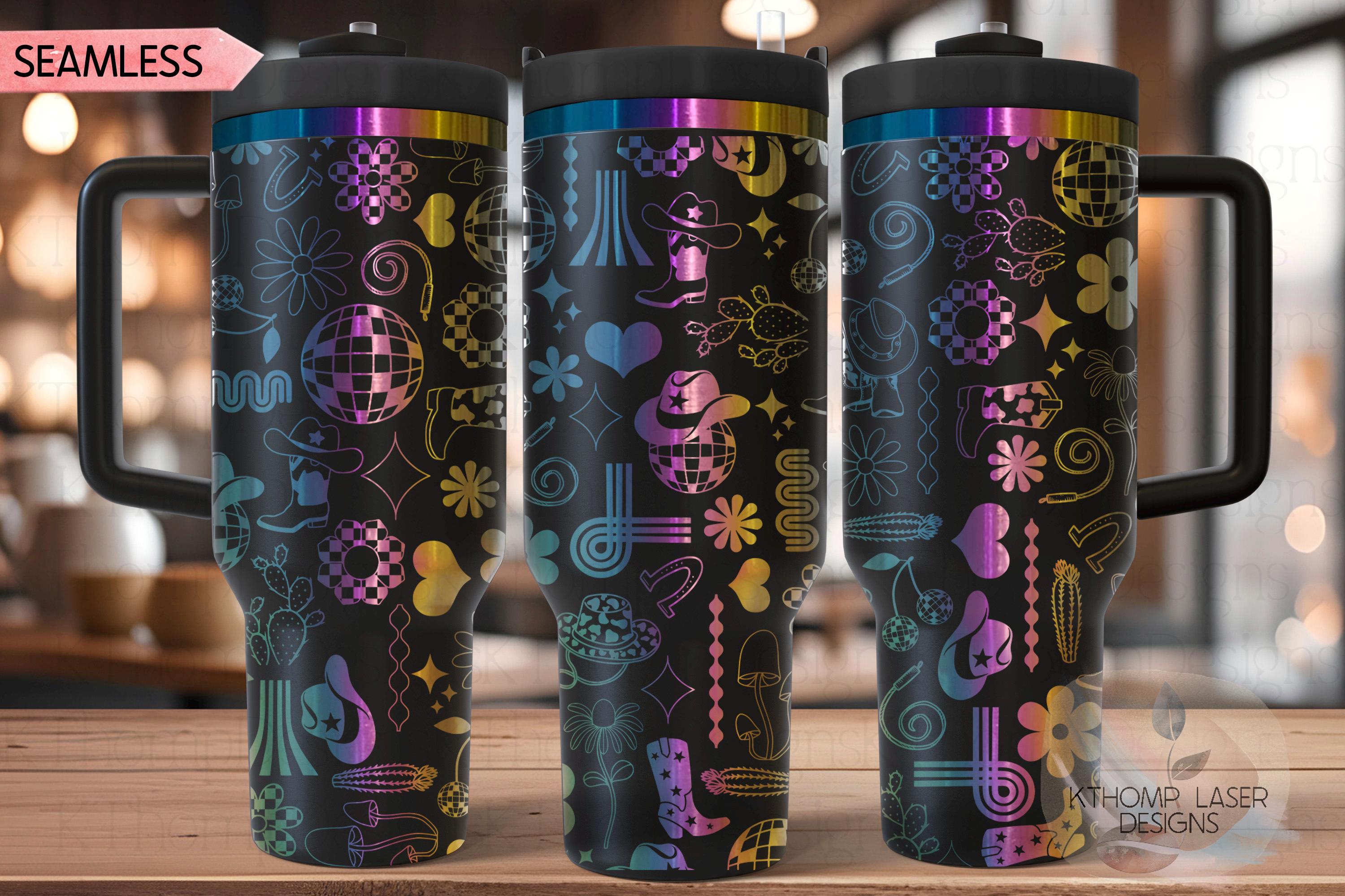 Disco Cowgirl Groovy Tumbler Wrap SVG | 40oz Laser Engraving File | Rotary Ready Digital Design | Western Farm SVG