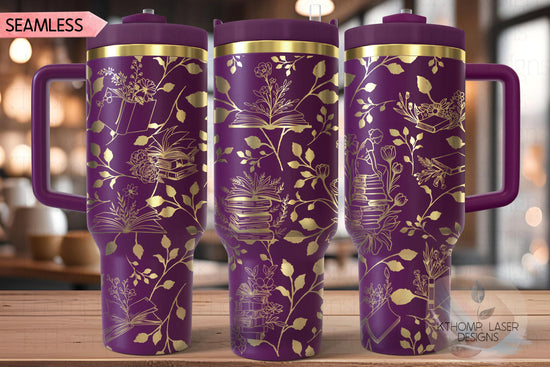 Floral Books Tumbler Wrap SVG | 40oz Laser Engraving File | Rotary Engrave Digital Design | Floral SVG Design