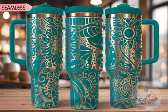 Henna Doodles Tumbler Wrap SVG | 40oz Laser Engraving File | Rotary Ready Digital Design | Zodiac Boho SVG