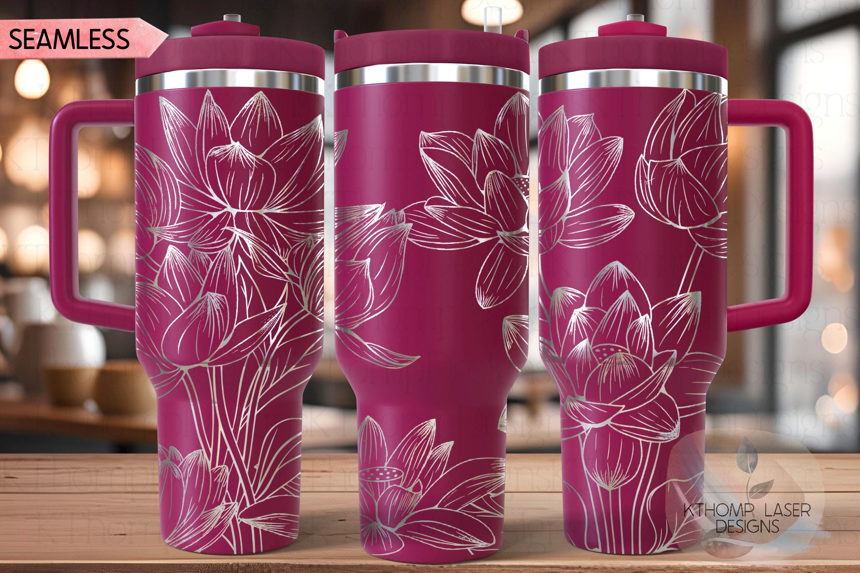 Lotus Flowers Tumbler Wrap SVG | 40oz Laser Engraving File | Rotary Engrave Digital Design | Floral SVG Design