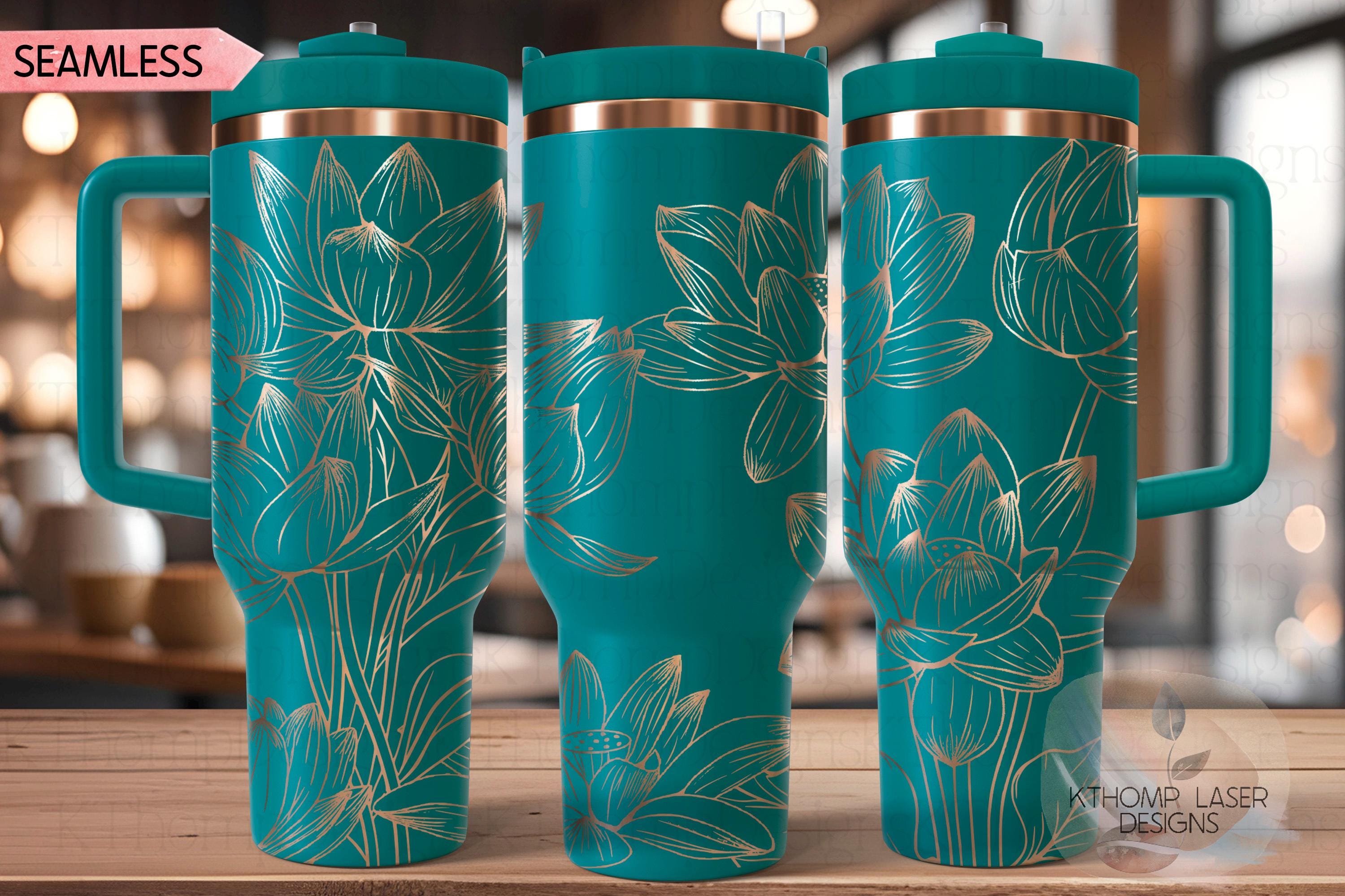 Lotus Flowers Tumbler Wrap SVG | 40oz Laser Engraving File | Rotary Engrave Digital Design | Floral SVG Design