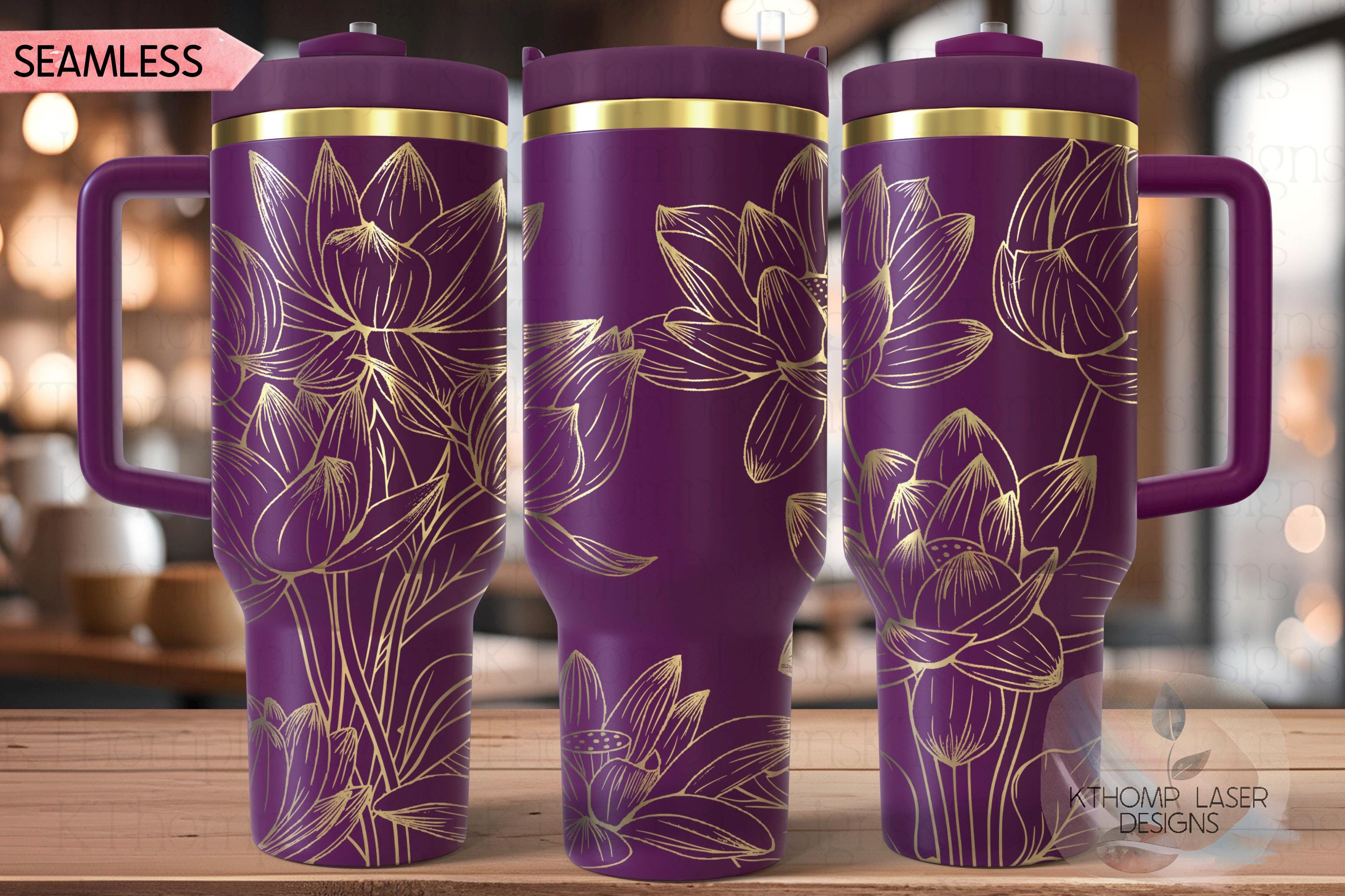 Lotus Flowers Tumbler Wrap SVG | 40oz Laser Engraving File | Rotary Engrave Digital Design | Floral SVG Design