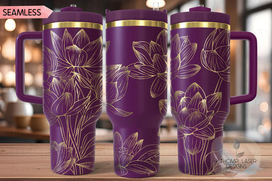 Lotus Flowers Tumbler Wrap SVG | 40oz Laser Engraving File | Rotary Engrave Digital Design | Floral SVG Design