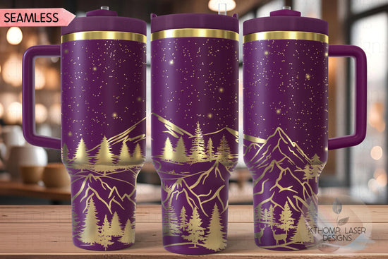 Mountain Scene Tumbler Wrap SVG | 40oz Laser Engraving File | Rotary Ready Digital Design | Exotic Animal SVG