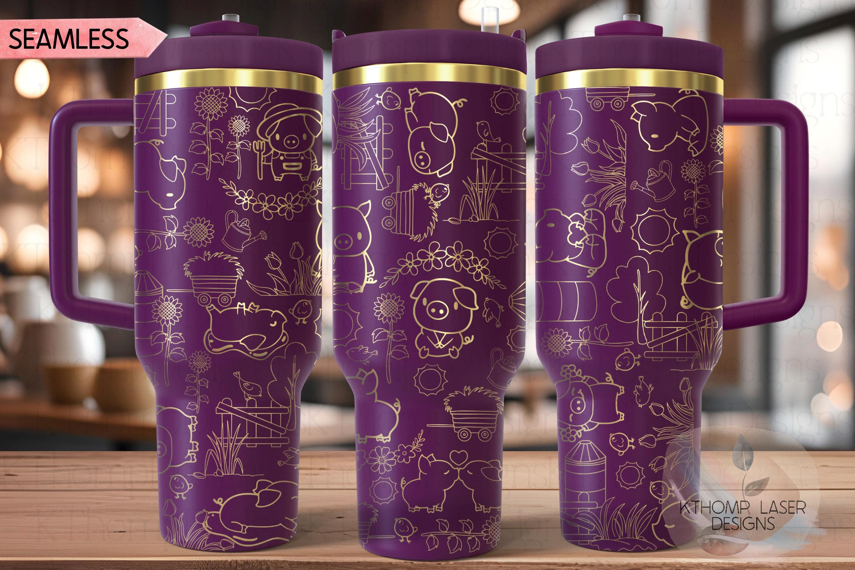 Pig Doodles Farm Cute Pigs Tumbler Wrap SVG | 40oz Laser Engraving File | Rotary Ready Digital Design | Western Farm SVG
