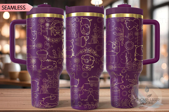 Pig Doodles Farm Cute Pigs Tumbler Wrap SVG | 40oz Laser Engraving File | Rotary Ready Digital Design | Western Farm SVG