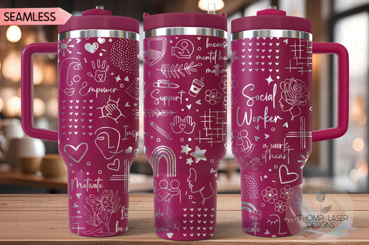 Social Worker Mental Health Tumbler Wrap SVG | 40oz Laser Engraving File | Rotary Ready Digital Design | Career Gift SVG