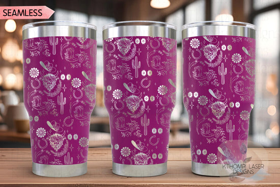 Highland Cow Western Tumbler Wrap SVG | 20oz and 30oz Laser Engraving File | Rotary Ready Digital Design | Western Farm SVG