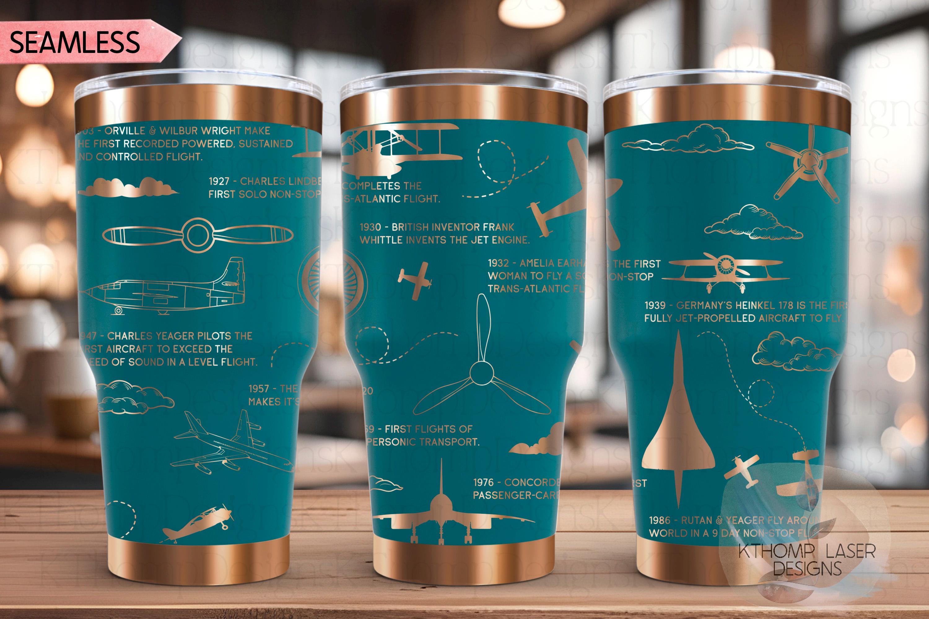 Aviation History Airplane Tumbler Wrap SVG | 20oz and 30oz Laser Engraving File | Rotary Ready Digital Design | Career Gift SVG