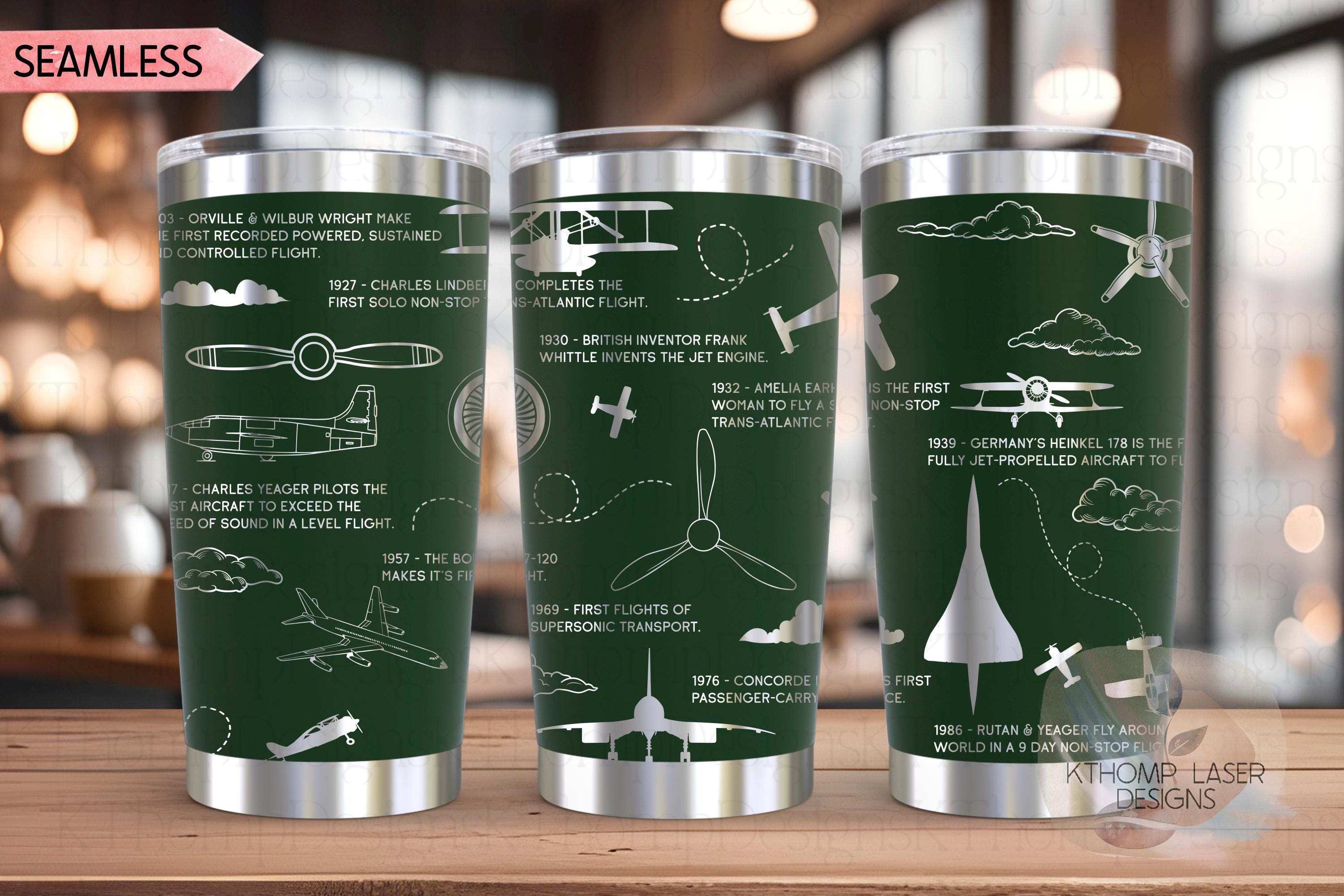 Aviation History Airplane Tumbler Wrap SVG | 20oz and 30oz Laser Engraving File | Rotary Ready Digital Design | Career Gift SVG