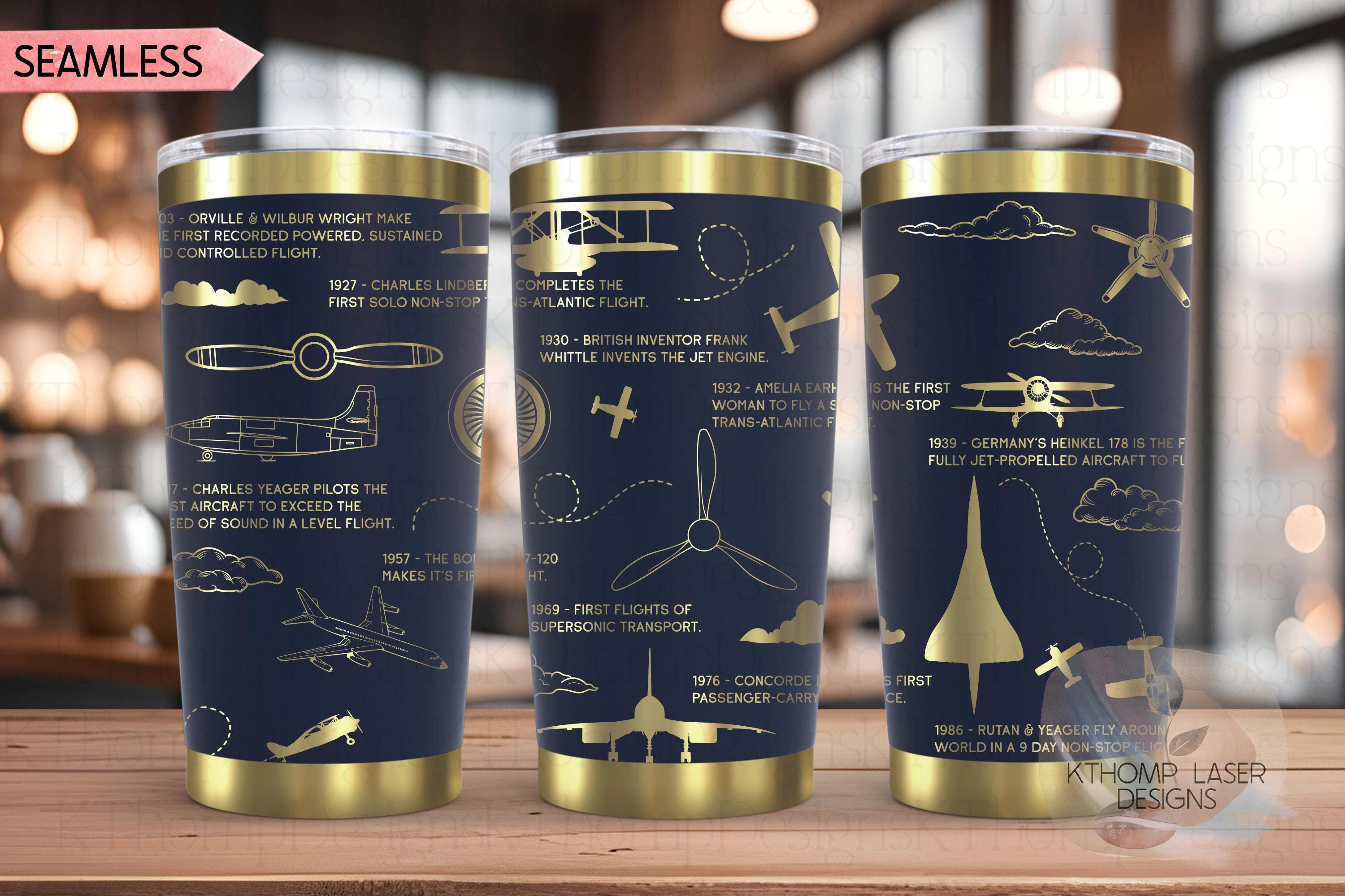 Aviation History Airplane Tumbler Wrap SVG | 20oz and 30oz Laser Engraving File | Rotary Ready Digital Design | Career Gift SVG