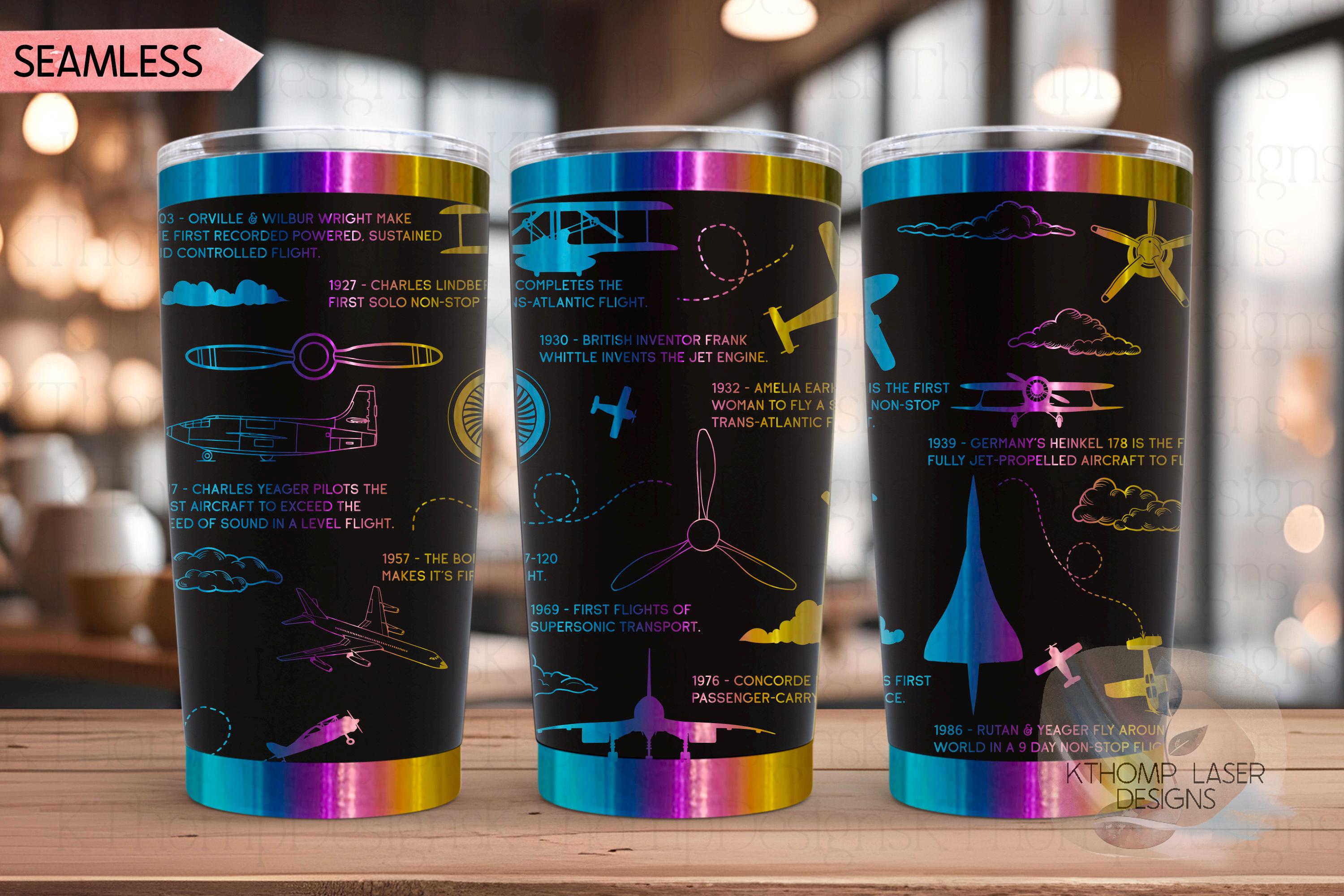 Aviation History Airplane Tumbler Wrap SVG | 20oz and 30oz Laser Engraving File | Rotary Ready Digital Design | Career Gift SVG