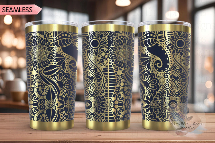 Henna Doodles Tumbler Wrap SVG | 20oz and 30oz Laser Engraving File | Rotary Ready Digital Design | Zodiac Boho SVG