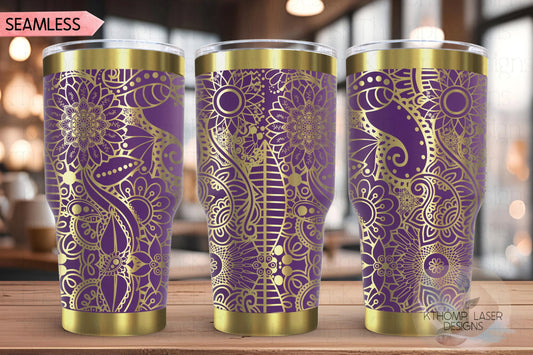 Henna Doodles Tumbler Wrap SVG | 20oz and 30oz Laser Engraving File | Rotary Ready Digital Design | Zodiac Boho SVG