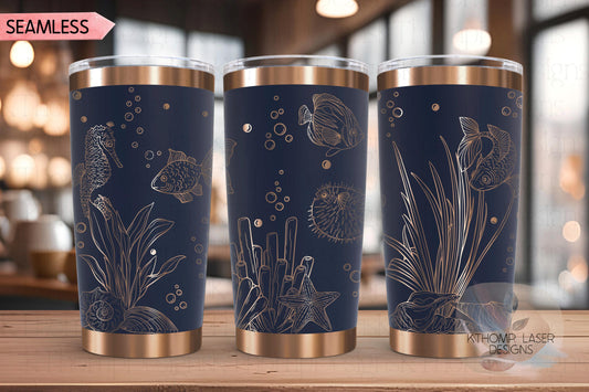 Ocean Life Tumbler Wrap SVG | 20oz and 30oz Laser Engraving File | Rotary Ready Digital Design | Ocean Nautical SVG
