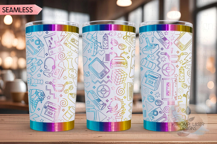 Awesome 80's Vibe Tumbler Wrap SVG | 20oz and 30oz Laser Engraving File | Rotary Ready Digital Design | Decades SVG