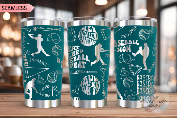 Baseball Mom Tumbler Wrap SVG | 20oz and 30oz Laser Engraving File | Rotary Ready Digital Design | Mom Life SVG
