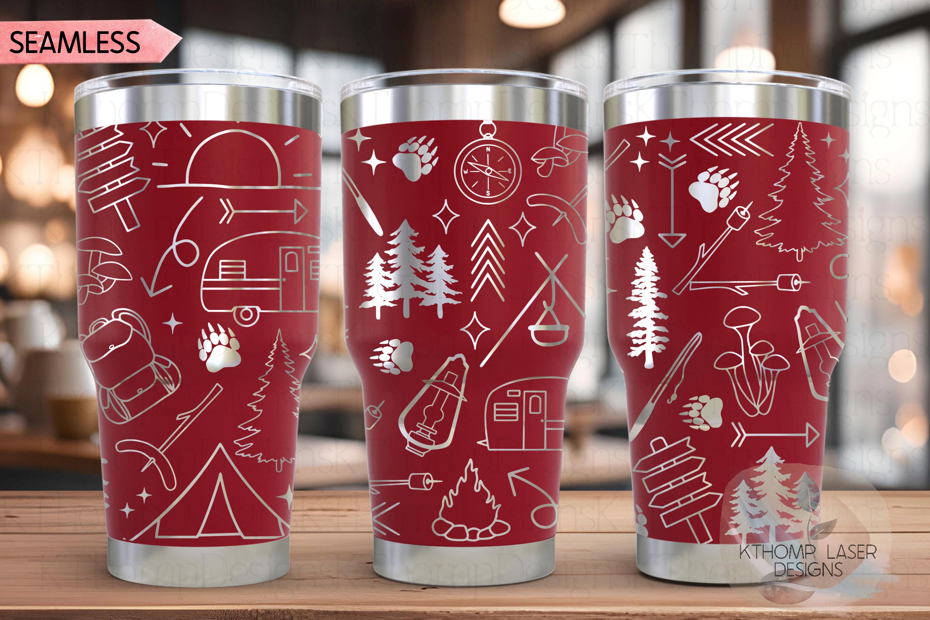 Camping Doodles Tumbler Wrap SVG | 20oz and 30oz Laser Engraving File | Rotary Ready Digital Design | Outdoor Nature SVG