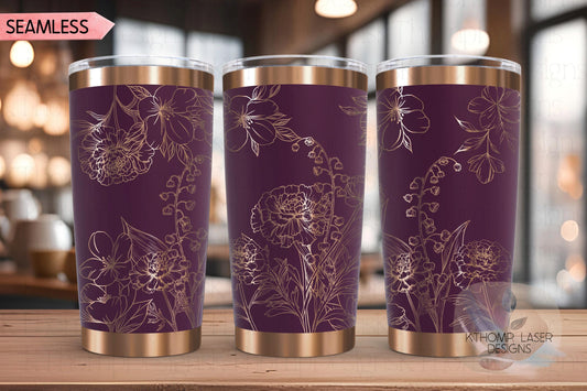 Carnations Lily of the Valley & Violets Tumbler Wrap SVG | 20oz and 30oz Laser Engraving File | Rotary Digital Design | Floral SVG Design
