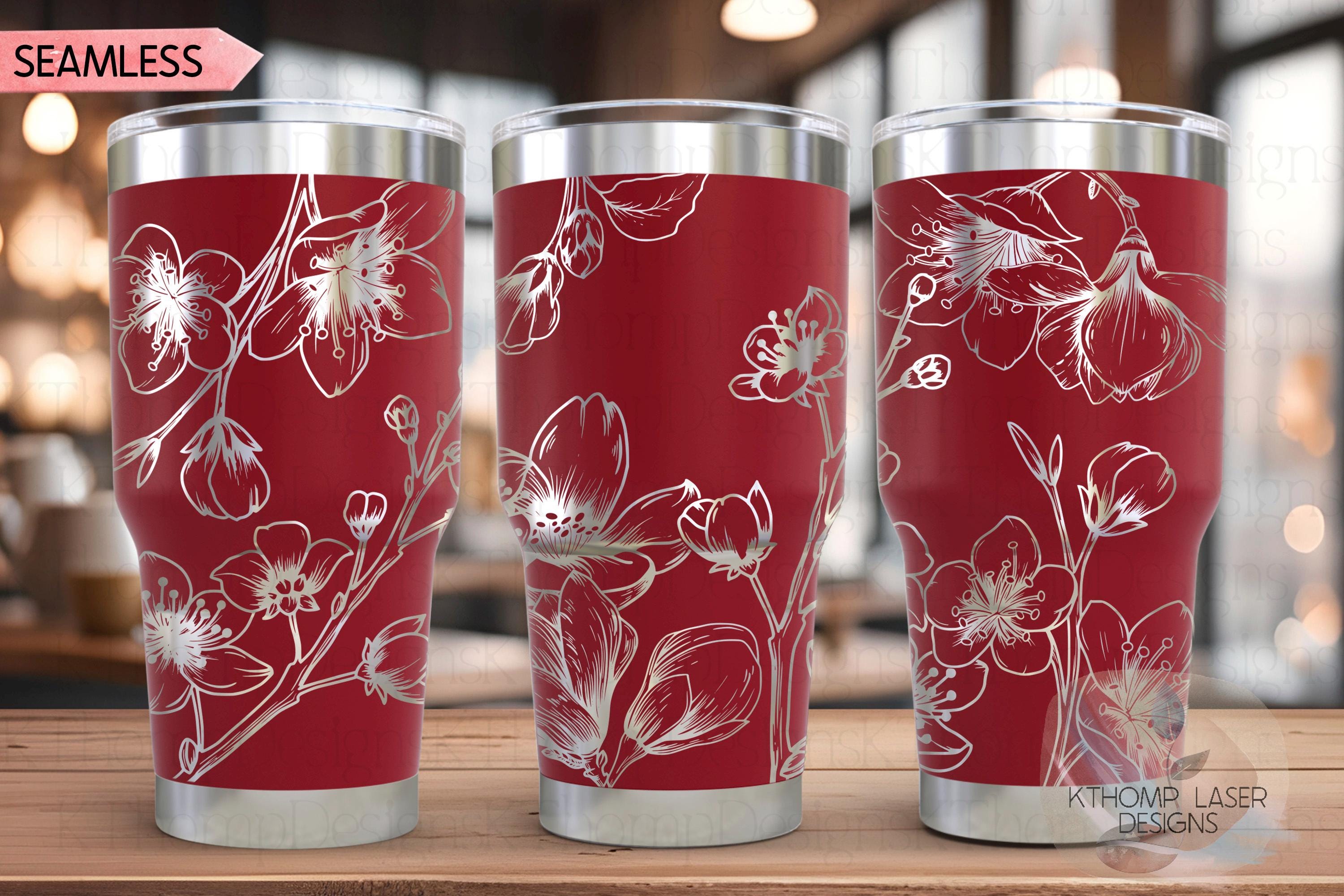 Cherry Blossom Tumbler Wrap SVG | 20oz and 30oz Laser Engraving File | Rotary Engrave Digital Design | Floral SVG Design