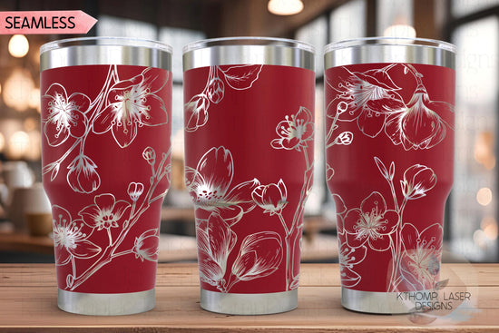 Cherry Blossom Tumbler Wrap SVG | 20oz and 30oz Laser Engraving File | Rotary Engrave Digital Design | Floral SVG Design