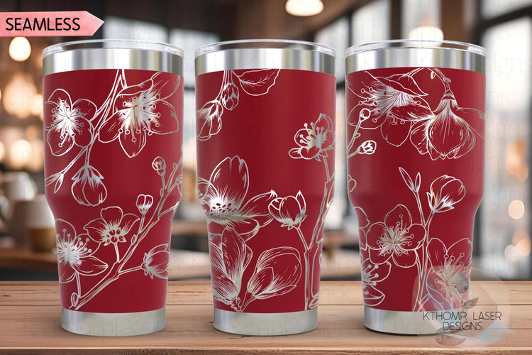Cherry Blossom Tumbler Wrap SVG | 20oz and 30oz Laser Engraving File | Rotary Engrave Digital Design | Floral SVG Design