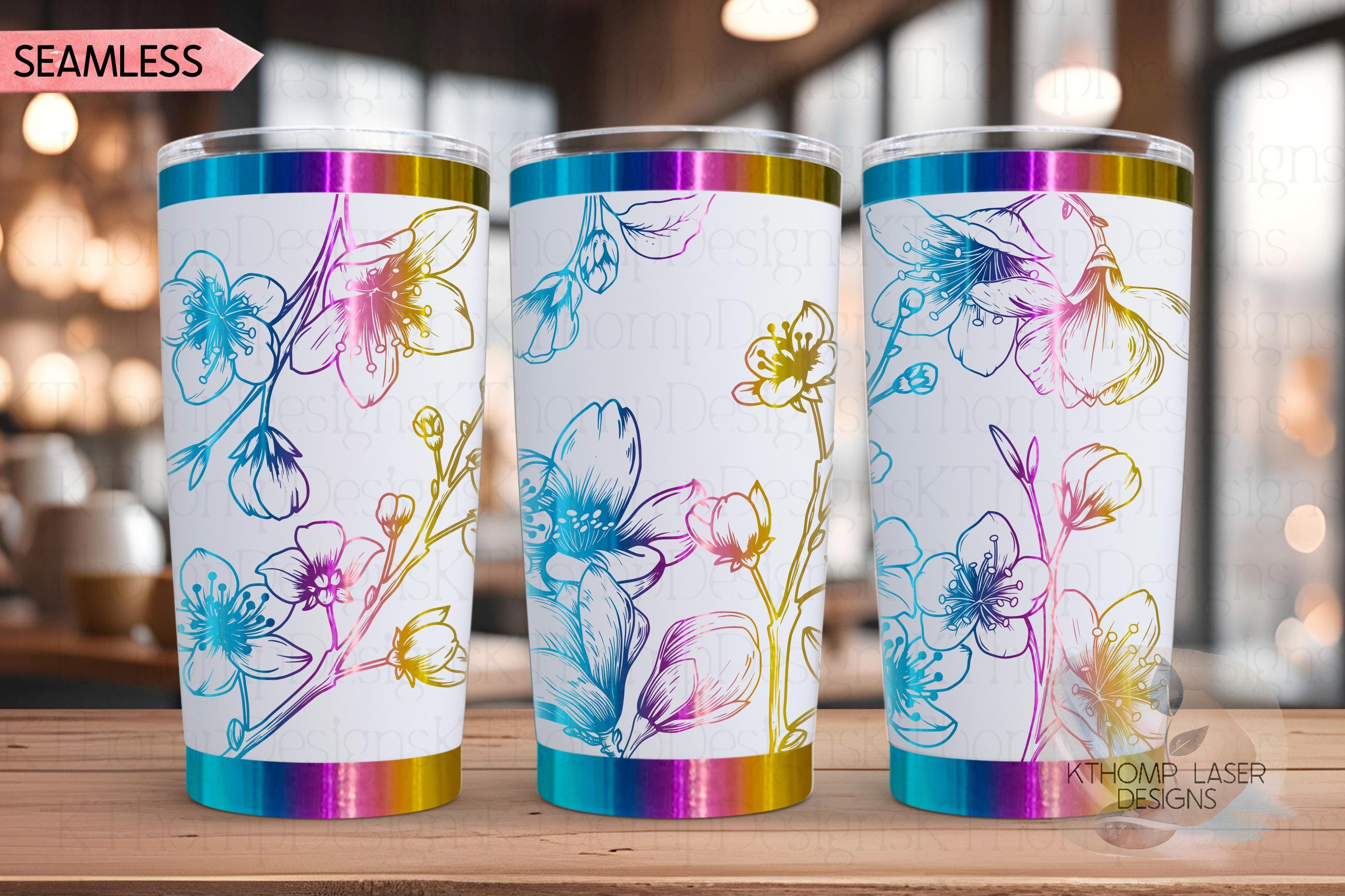Cherry Blossom Tumbler Wrap SVG | 20oz and 30oz Laser Engraving File | Rotary Engrave Digital Design | Floral SVG Design