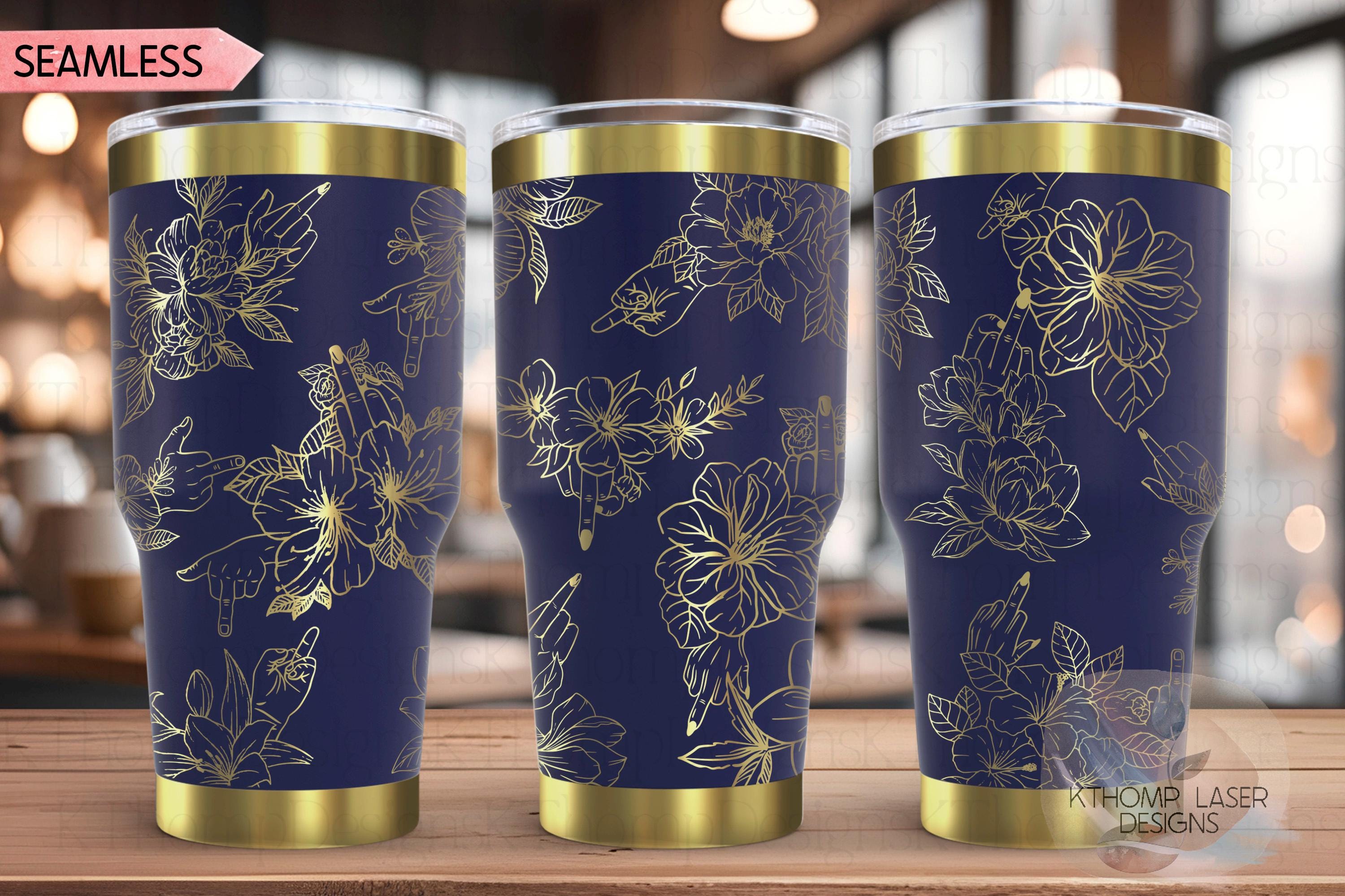 Floral F You Middle Finger Tumbler Wrap SVG | 20oz and 30oz Laser Engraving File | Rotary Ready Digital Design | Sassy Coffee SVG