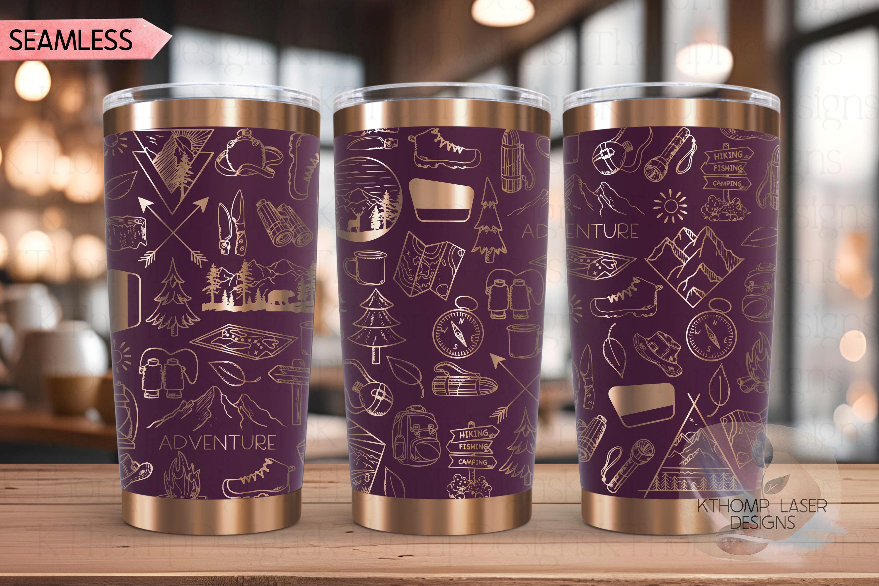 Hiking Doodles Tumbler Wrap SVG | 20oz and 30oz Laser Engraving File | Rotary Ready Digital Design | Outdoor Nature SVG