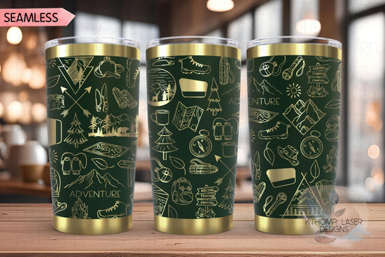 Hiking Doodles Tumbler Wrap SVG | 20oz and 30oz Laser Engraving File | Rotary Ready Digital Design | Outdoor Nature SVG