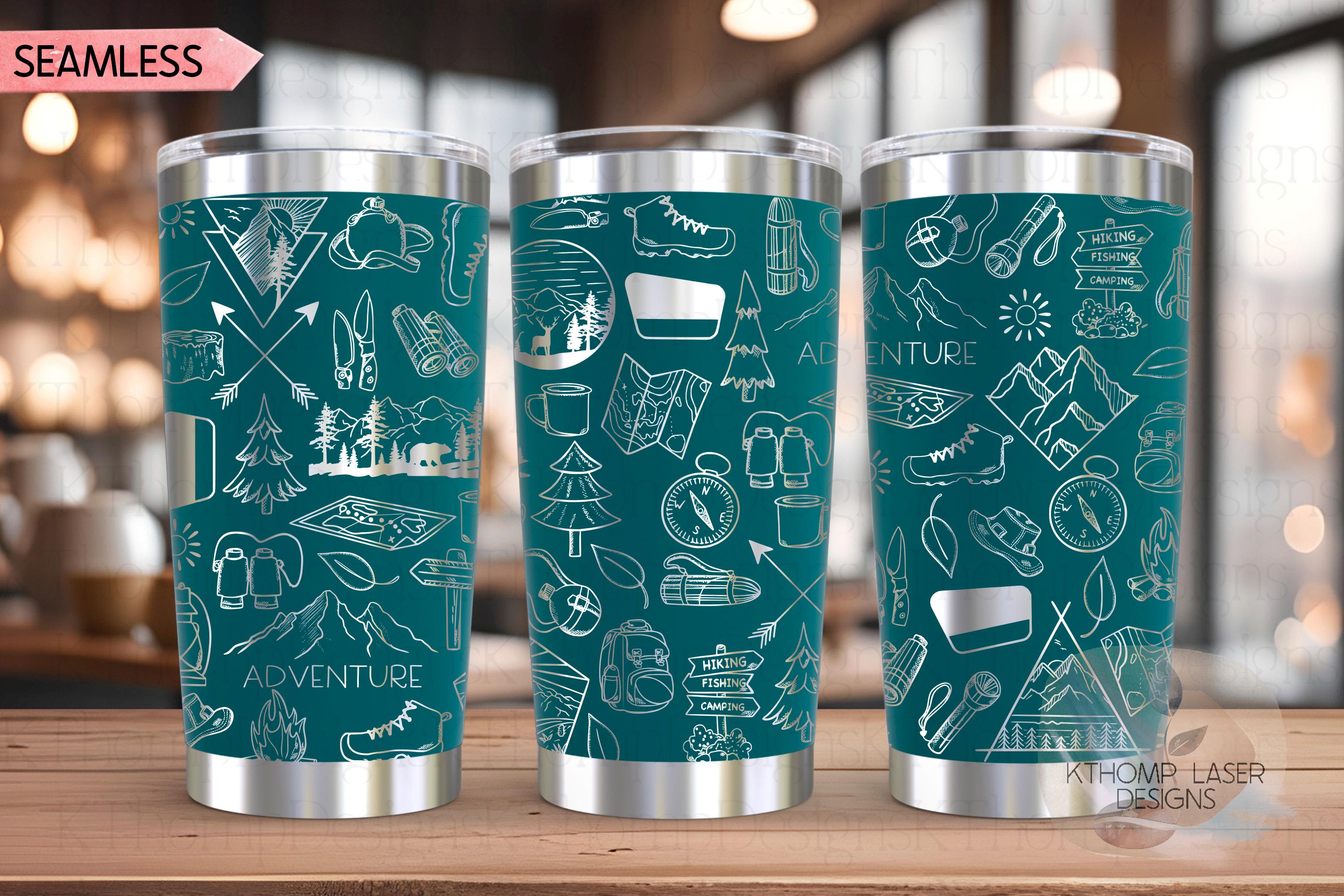 Hiking Doodles Tumbler Wrap SVG | 20oz and 30oz Laser Engraving File | Rotary Ready Digital Design | Outdoor Nature SVG