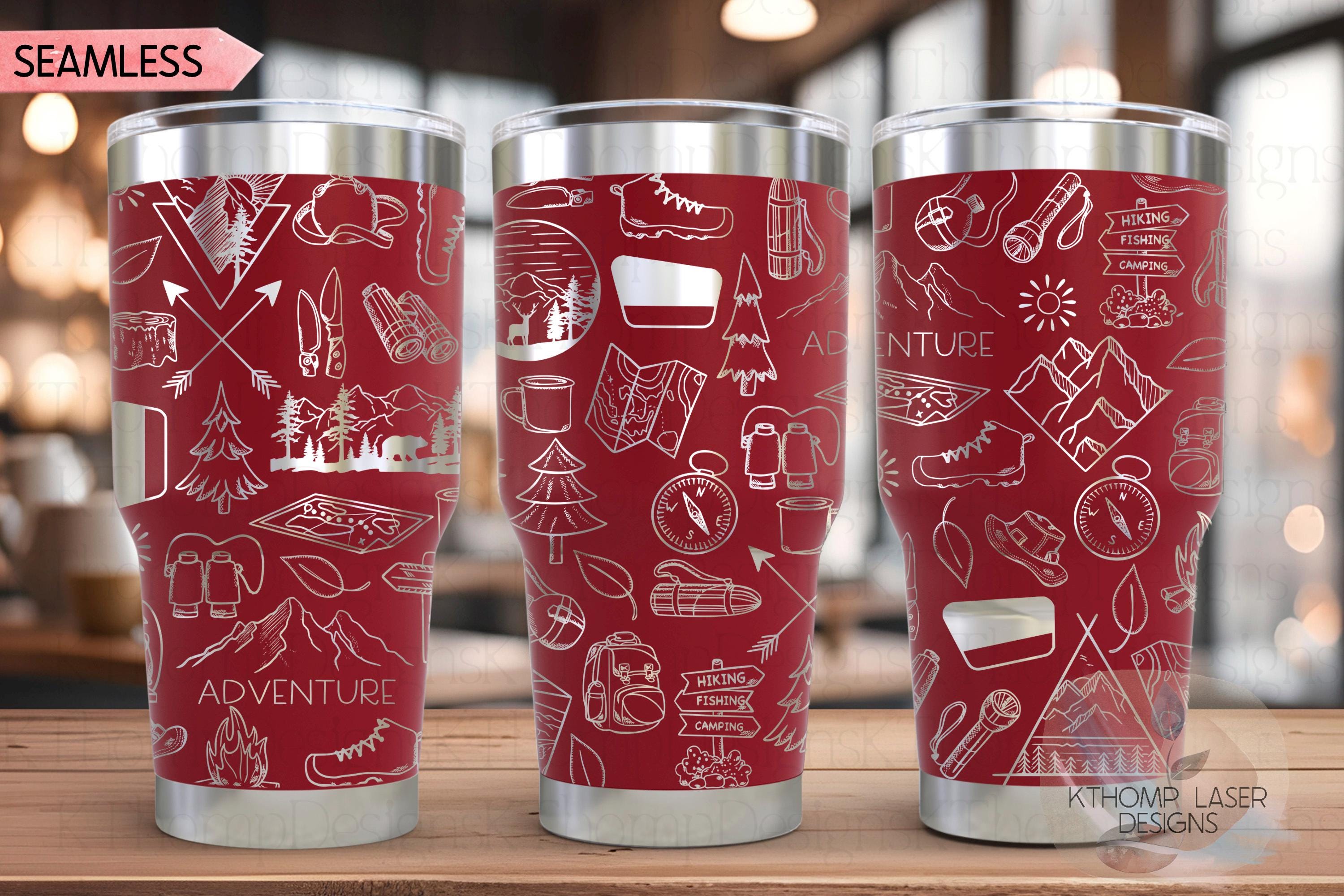 Hiking Doodles Tumbler Wrap SVG | 20oz and 30oz Laser Engraving File | Rotary Ready Digital Design | Outdoor Nature SVG