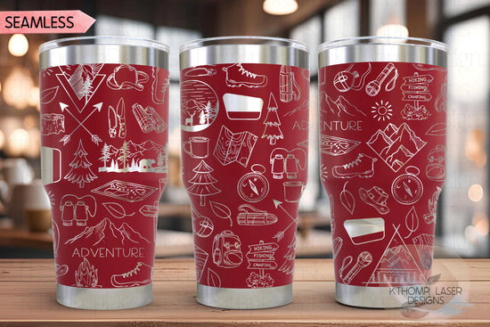 Hiking Doodles Tumbler Wrap SVG | 20oz and 30oz Laser Engraving File | Rotary Ready Digital Design | Outdoor Nature SVG